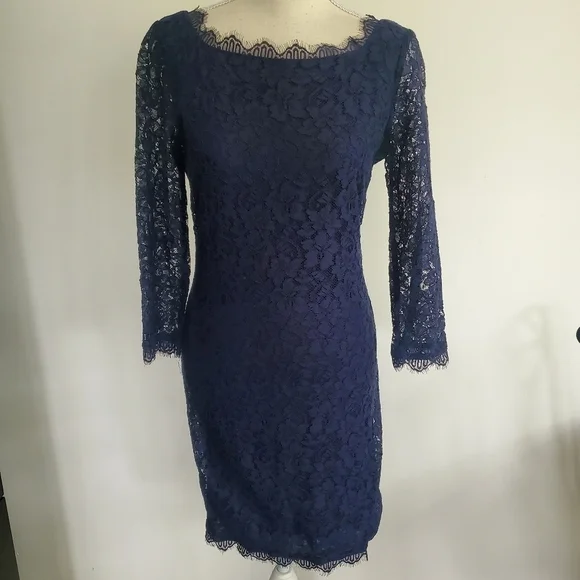 LAST CHANCE - Diane Von Furstenberg "Zarita" Navy Lace Zip Dress - Picture 3 of 12